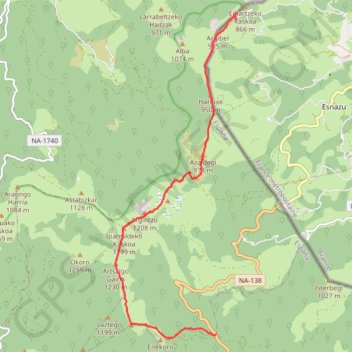 Itinéraire Traversée Urkiaga - Eyharza, distance, dénivelé, altitude, carte, profil, trace GPS