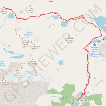 Itinéraire Pico-Tebarray-2886m: 15-08-2018, distance, dénivelé, altitude, carte, profil, trace GPS