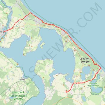 Itinéraire Wolgast - Heringsdorf / Mellenthin, distance, dénivelé, altitude, carte, profil, trace GPS
