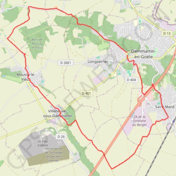 Itinéraire Damartin en Goele, distance, dénivelé, altitude, carte, profil, trace GPS