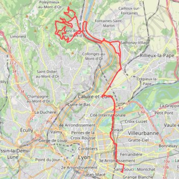 Itinéraire Les Carrières de Couzon, distance, dénivelé, altitude, carte, profil, trace GPS