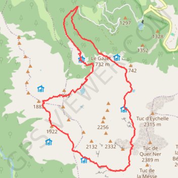 Itinéraire Etang d'Ayes, cabane de Thau, col de la Crouzette, distance, dénivelé, altitude, carte, profil, trace GPS