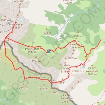 Itinéraire Mont Valier par le port d'Aula et le couloir de Peyre Blanque, distance, dénivelé, altitude, carte, profil, trace GPS
