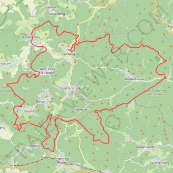 Itinéraire PNR Vosges du Nord (boucle 68km), distance, dénivelé, altitude, carte, profil, trace GPS