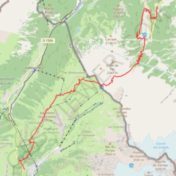 Itinéraire TMB La Forclaz Tré le Champ, distance, dénivelé, altitude, carte, profil, trace GPS