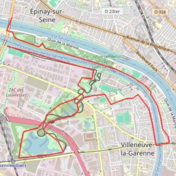 Itinéraire Epinay sur Seine Parc des Chantereines, distance, dénivelé, altitude, carte, profil, trace GPS