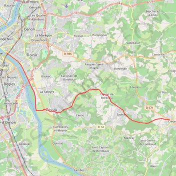 Itinéraire Bordeaux / Créon, distance, dénivelé, altitude, carte, profil, trace GPS