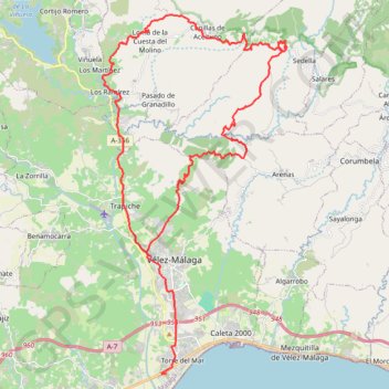 Itinéraire Torre del Mar - La Buitrera, distance, dénivelé, altitude, carte, profil, trace GPS