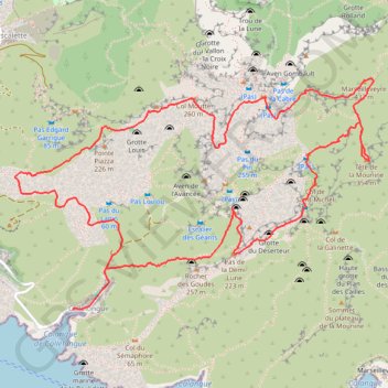 Itinéraire Le Sommet de Marseilleveyre par le Pas de la Demi-Lune et le Vallon de la Mounine, distance, dénivelé, altitude, carte, profil, trace GPS