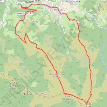 Itinéraire Azcua et Kokori en circuit depuis Etxalar, distance, dénivelé, altitude, carte, profil, trace GPS