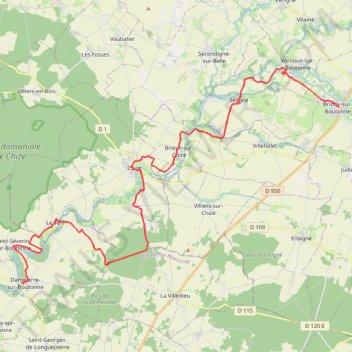 Itinéraire Dampierre sur Boutonne vers Brioux sur Boutonne Rive de Boutonne par Aniserie, distance, dénivelé, altitude, carte, profil, trace GPS