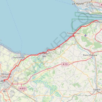 Itinéraire Honfleur-Caen par la route, distance, dénivelé, altitude, carte, profil, trace GPS