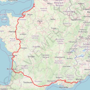 Itinéraire Merlimont (62155), Pas-de-Calais, Hauts-de-France, France - Nice (06000-06300), Alpes-Maritimes, France, distance, dénivelé, altitude, carte, profil, trace GPS