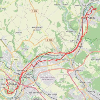 Itinéraire Cergy Parmain Berges de l'Oise, distance, dénivelé, altitude, carte, profil, trace GPS