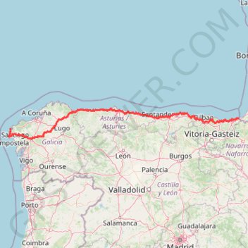 Itinéraire Camino del Norte - Compostelle, distance, dénivelé, altitude, carte, profil, trace GPS