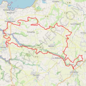 Itinéraire Lannilis à Plouguerneau par Lesneven, distance, dénivelé, altitude, carte, profil, trace GPS