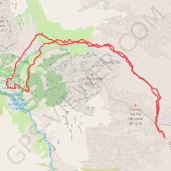 Itinéraire Couloir Nord Pointe Pié Bérarde, distance, dénivelé, altitude, carte, profil, trace GPS