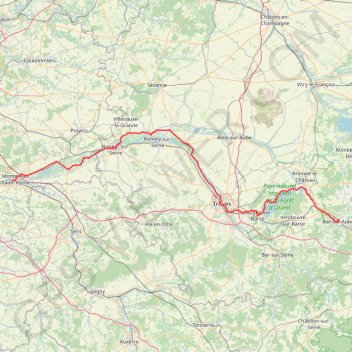 Itinéraire Voie 2DB-T35 - Montereau-Fault-Yonne - Bar-sur-Aube, distance, dénivelé, altitude, carte, profil, trace GPS