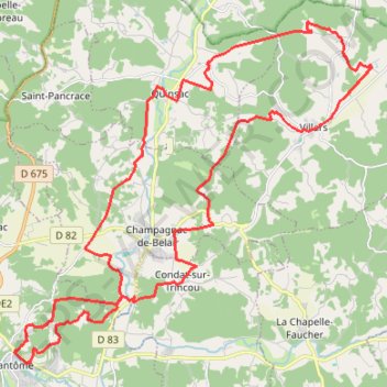 Itinéraire Brantôme 39 kms, distance, dénivelé, altitude, carte, profil, trace GPS