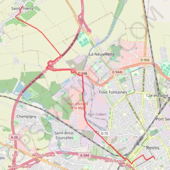 Itinéraire De Saint-Thierry à Reims, distance, dénivelé, altitude, carte, profil, trace GPS