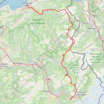 Itinéraire Randonnée du lac Léman au Mont Blanc, distance, dénivelé, altitude, carte, profil, trace GPS
