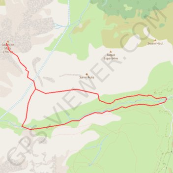 Itinéraire Soum de Male par la vallée d'Aspé, distance, dénivelé, altitude, carte, profil, trace GPS
