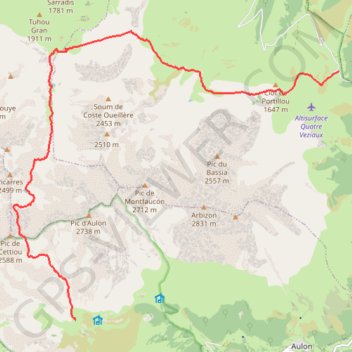 Itinéraire Traversée Hourquette d'ANCIZAN - PAS dès CAR, distance, dénivelé, altitude, carte, profil, trace GPS