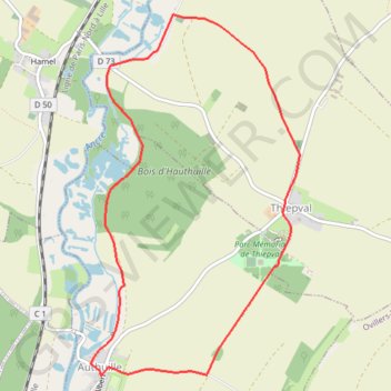 Itinéraire Autour du mémorial de Thiepval, distance, dénivelé, altitude, carte, profil, trace GPS