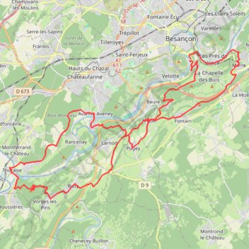 Itinéraire Monts à Monts - Besançon, distance, dénivelé, altitude, carte, profil, trace GPS
