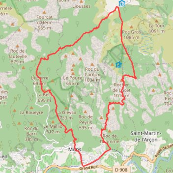 Itinéraire Parcours 5 rouge Les Gorges dHéric - Espace Trail Montagnes du Caroux, distance, dénivelé, altitude, carte, profil, trace GPS