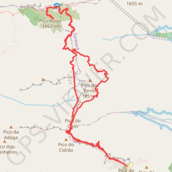 Itinéraire Pico do Ariero au Pico Ruivo, distance, dénivelé, altitude, carte, profil, trace GPS