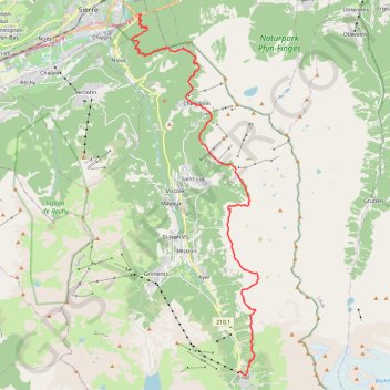Itinéraire SZ Sierre-Chandolin (via St-Antoine), distance, dénivelé, altitude, carte, profil, trace GPS