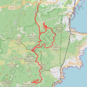 Itinéraire Pic de l'Ours à partir de Mandelieu, distance, dénivelé, altitude, carte, profil, trace GPS