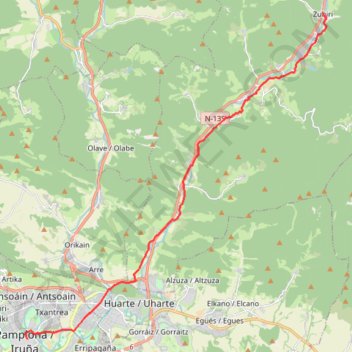 Itinéraire ZUBIRI - PAMPLONA, distance, dénivelé, altitude, carte, profil, trace GPS