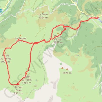 Itinéraire Tuhou Gran & Pla de las Pénès depuis Payolle (RKT), distance, dénivelé, altitude, carte, profil, trace GPS