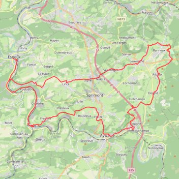 Itinéraire Esneux, Banneux, Aywaille, distance, dénivelé, altitude, carte, profil, trace GPS