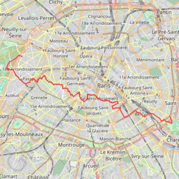 Itinéraire Traversée de Paris - Du Bois de Boulogne au Bois de Vincennes, distance, dénivelé, altitude, carte, profil, trace GPS