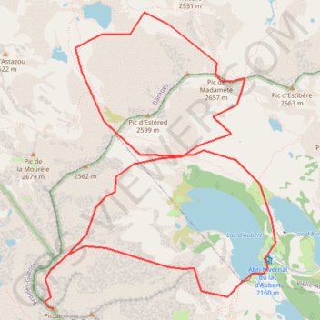 Itinéraire Pic de Néouvielle + pic de Madamète depuis le lac d'Aubert, distance, dénivelé, altitude, carte, profil, trace GPS