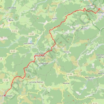 Itinéraire Du Cheylard à Sagnes-et-Goudoulet par GR420, distance, dénivelé, altitude, carte, profil, trace GPS