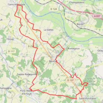 Itinéraire St Hippolyte La Roche Courbon 39kms, distance, dénivelé, altitude, carte, profil, trace GPS