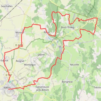 Itinéraire VTT en Toscane d'Auvergne : Bort-l'Étang, distance, dénivelé, altitude, carte, profil, trace GPS