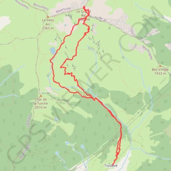 Itinéraire Grand arc par tiouleve, distance, dénivelé, altitude, carte, profil, trace GPS