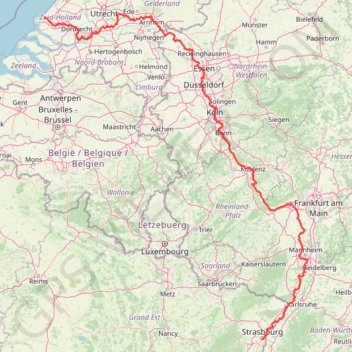 Itinéraire Eurovelo 15 - Strasbourg Rotterdam, distance, dénivelé, altitude, carte, profil, trace GPS