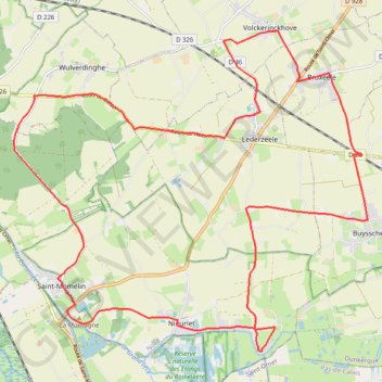 Itinéraire Les Rives de l'Yser - Broxeele, distance, dénivelé, altitude, carte, profil, trace GPS
