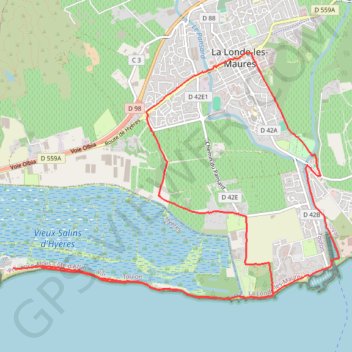 Itinéraire Les Salins d'Hyères et La Londe les Maures, distance, dénivelé, altitude, carte, profil, trace GPS