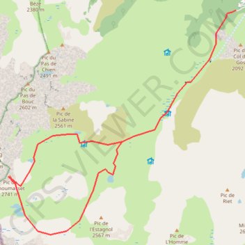 Itinéraire Pic de Thoumasset par le refuge de Quioulès, distance, dénivelé, altitude, carte, profil, trace GPS