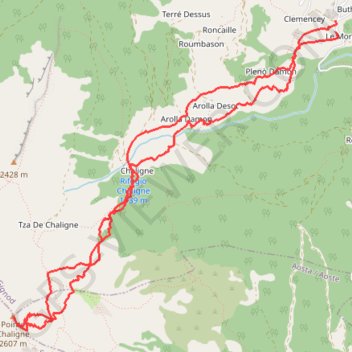 Itinéraire Punta Chaligne, distance, dénivelé, altitude, carte, profil, trace GPS