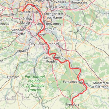 Itinéraire Paris Tours Etape 1, distance, dénivelé, altitude, carte, profil, trace GPS