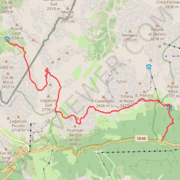 Itinéraire Refuge Scotoni - Val de Falzarego, distance, dénivelé, altitude, carte, profil, trace GPS