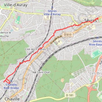 Itinéraire Chaville Sèvres, distance, dénivelé, altitude, carte, profil, trace GPS